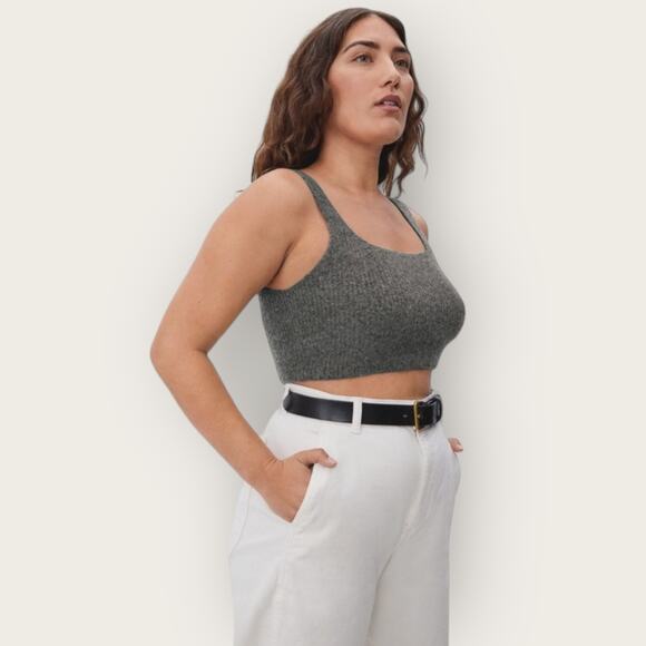 Everlane Cozy Stretch Cropped Tank Top Size M Gray Wool Sleeveless Layering Chic - Picture 2 of 8